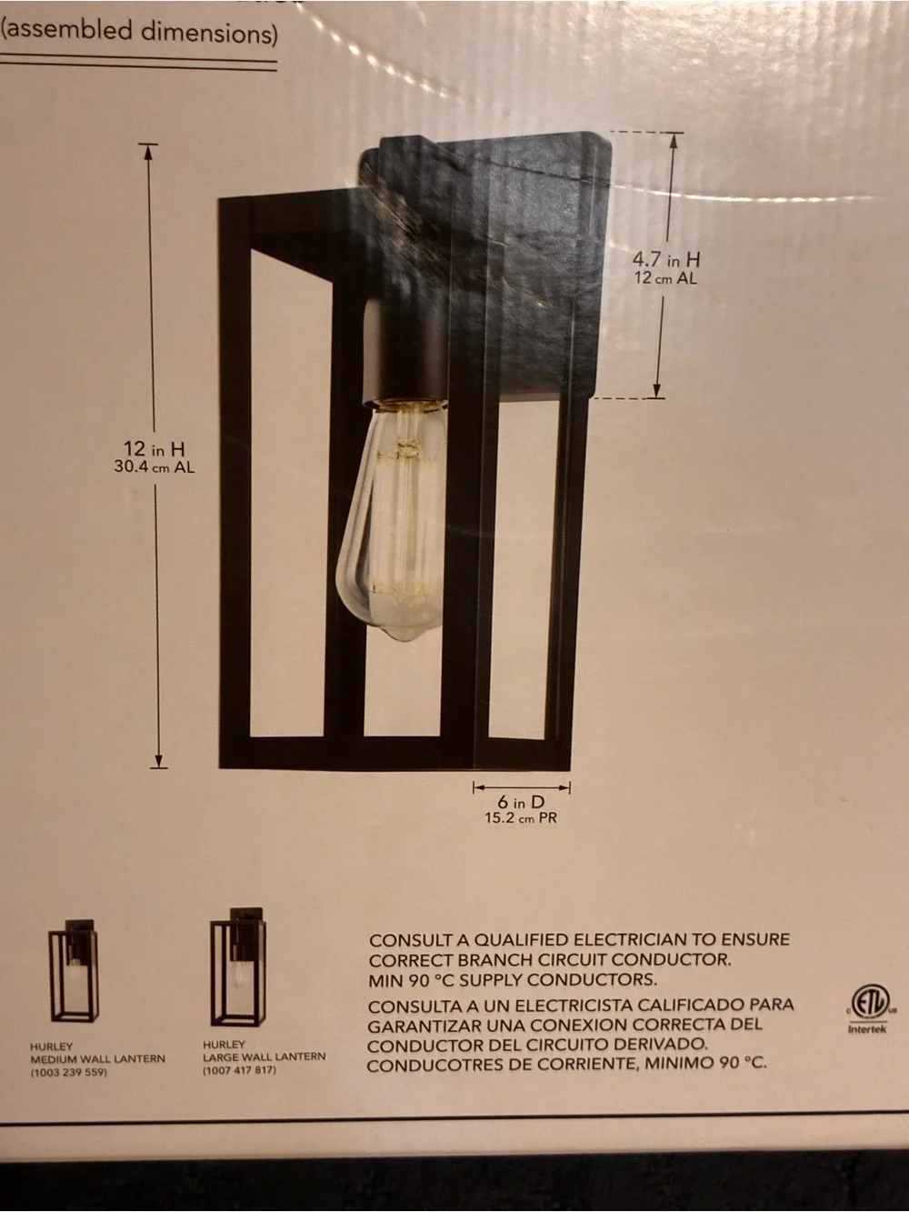 NEW IN BOX Hampton Bay Matte Black Wall Lanterns - 2 Pack. Dimensions in pics